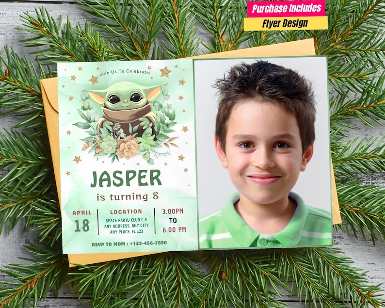 Baby Yoda Birthday Invitation Template Star Wars Party Invite Grogu Evite Galaxy Kids Birthday Digital Download Grogu Kids Birthday Evite image 4