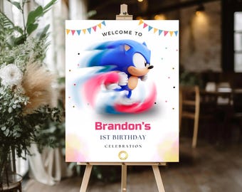 Printable Sonic Birthday Welcome Sign Template Editable Sonic Video Game Party Entrance Poster Sonic the Hedgehog Birthday Welcome Sign