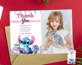 Tarjeta de regalo con foto inspirada en Lilo y Stitch Tarjeta con foto de cumpleaños de Stitch Invitación de cumpleaños de Stitch con foto Tema personalizado de Lilo y Stitch