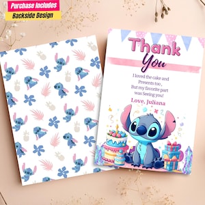 Editable Lilo & Stitch thank you card for party Lilo and Stitch theme thank you for coming to my birthday gift tag lilo Stitch greeting card