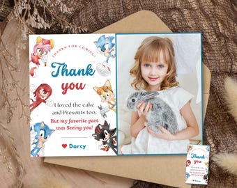 Editable Sonic thank you photo card Sonic the HEDGEHOG photo thank you Party card Sonic Photo invitation Sonic gift photo tag sonic game tag