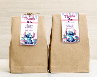 Etiquetas de agradecimiento de Lilo & Stitch para imprimir, etiquetas de regalo de agradecimiento de Stitch para manualidades, etiquetas de regalo de Lilo Stitch para fiesta de cumpleaños de Lilo Stitch, etiquetas de agradecimiento para fiesta temáticas de Stitch.