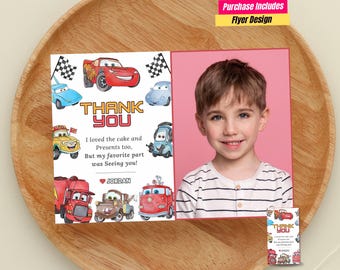 Cars Birthday Thank You card with photo Cars Birthday Gift card Lightning McQueen Birthday Party card Cars Photo Thank You card Cars racing