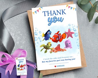 Finding Nemo Thank You goodie bag Underwater Theme thank you Finding Dory Thank You Card Under the sea gift card Fish tag fish birthday card