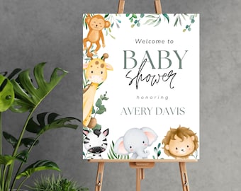 Safari Baby Shower Welcome Sign Template, Jungle Baby Shower Poster, Jungle Animal Baby Shower Welcome Sign, Safari Baby Shower Template