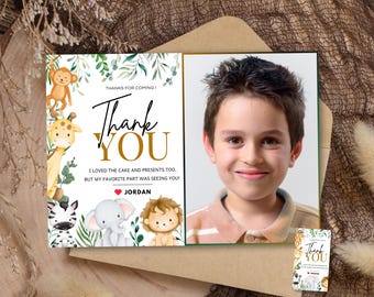 Jungle theme Baby Shower thank you photo card Safari Animal thank you card with photo Safari thank you Template Animal Safari gratitude tag