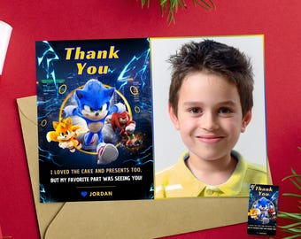Sonic thank you photo card Sonic the HEDGEHOG photo thank you card Sonic Photo gift template Sonic birthday gift photo tag sonic game bday