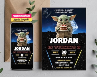 Baby Yoda Birthday Invitation Template Star Wars Party Invite Grogu Evite Galaxy Kids Birthday Digital Download Grogu Kids Birthday Evite