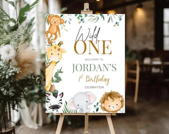 Wild one welcome sign Safari Birthday Welcome Sign Template, Safari Custom Sign Template Editable Wild one Safari Birthday Welcome Sign