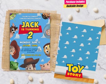 Toy Story Birthday Invitation Template Editable Cowboy and Space Party Invite Toy Story Birthday with Back Design Toy Story Theme Kids Party
