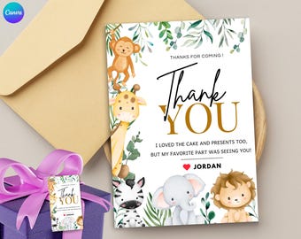Jungle Baby Shower thank you card Safari Animals thank you card Gender Neutral Safari thank you Template Jungle Animals Safari gift labels