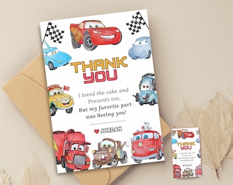 Cars gift card Cars thank you card Cars Birthday thank you Label Cars Theme Label Car Birthday Gift card Lightning McQueen Cars Party favors