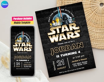 Dark Star Wars Birthday Invitation Personalized Star Wars Party Invitation Sith vs Jedi birthday Card Star Wars May the Force birthday card