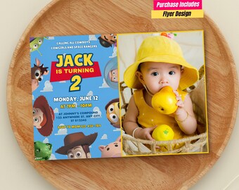 Toy Story Photo Birthday Template Toy Friends Birthday Invite with Picture Cowboy and Space Ranger Picture Invite Party ToyStory Flyer card