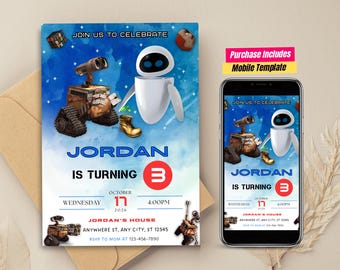 Wall-E Birthday Invitation EVE Robot Party Editable Canva Template Wall-E Invitation Wall E Party Wall E Invites Wall E Editable Invitation