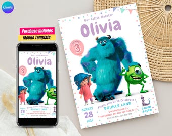Editable Monsters University template Editable monster inc evite Monsters Inc Birthday Invitation Baby Monster birthday Invitation Boo card
