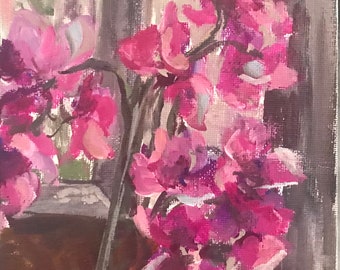 Orchids painting original floral painting canvas panel 5 x 7’’