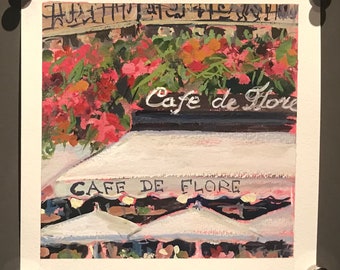 Paris Cafe ,Paris  Painting ,Original Gouache  painting ,6 x 6”