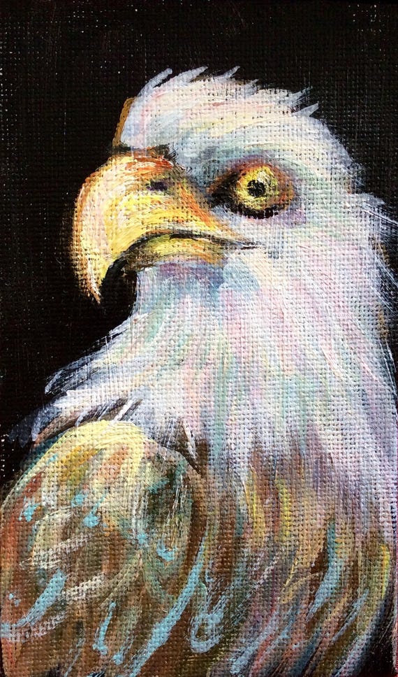 Aigle Oiseau Peinture Peinture Art Original 5 X 3 Po