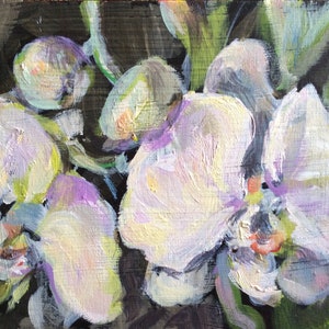 White orchids  painting flowers still life original floral painting 7 x 5&quot;