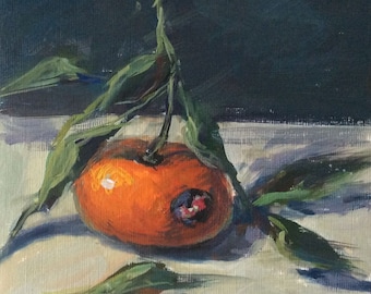 Tangerine original  painting ,orange painting,kitchen art, original art,6 x 6”