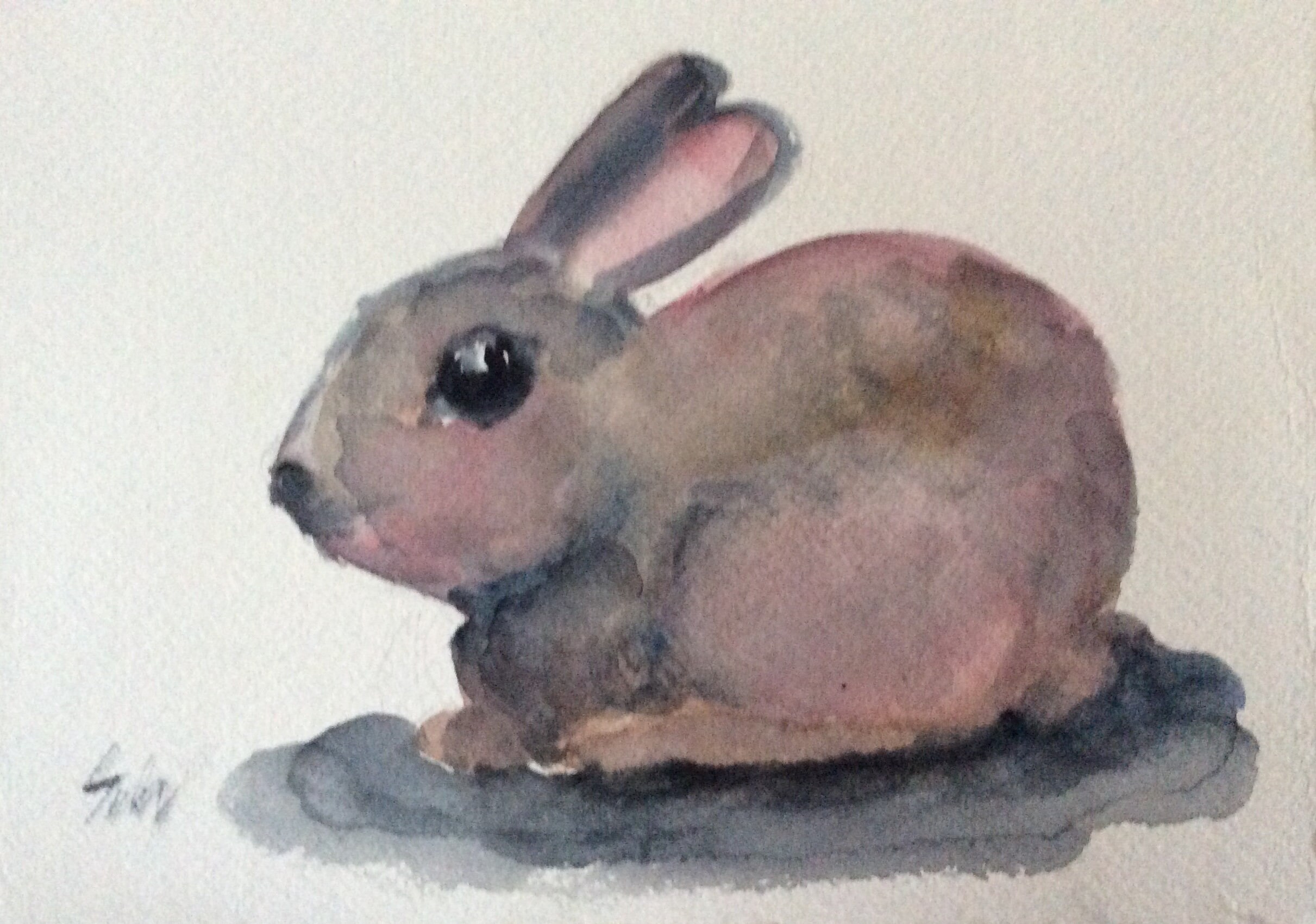 Rabbit   painting ,bunny original watercolour painting , original art ,5 x 7”