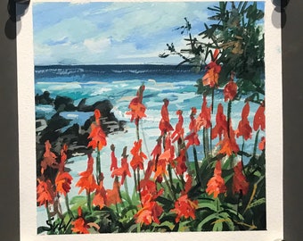 Madeira Painting ,Porto Moniz ,Madeira Island Painting, Portugal , Original Gouache 6 x 6’’