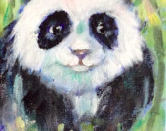 Panda Malerei, Original Gemälde, Kinder Kunst, Panda Kunst, Tiere, Kinder Kunst, original Kunst 5 x 7 "