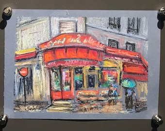 Paris Cafe ,Paris  Painting ,Originalmix media painting ,6 x 8’’