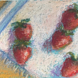 Strawberries painting ,kitchen art,original art ,5 x 7”,gift idea