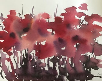 Red Flowers  original floral abstract watercolour floral painting  original art 9 x 12’