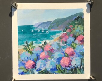 Madeira Painting ,,Madeira Island Painting, Portugal , Original Gouache 6 x 6’’