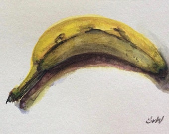 Aquarelle de banane peinture art original 5 x 7'