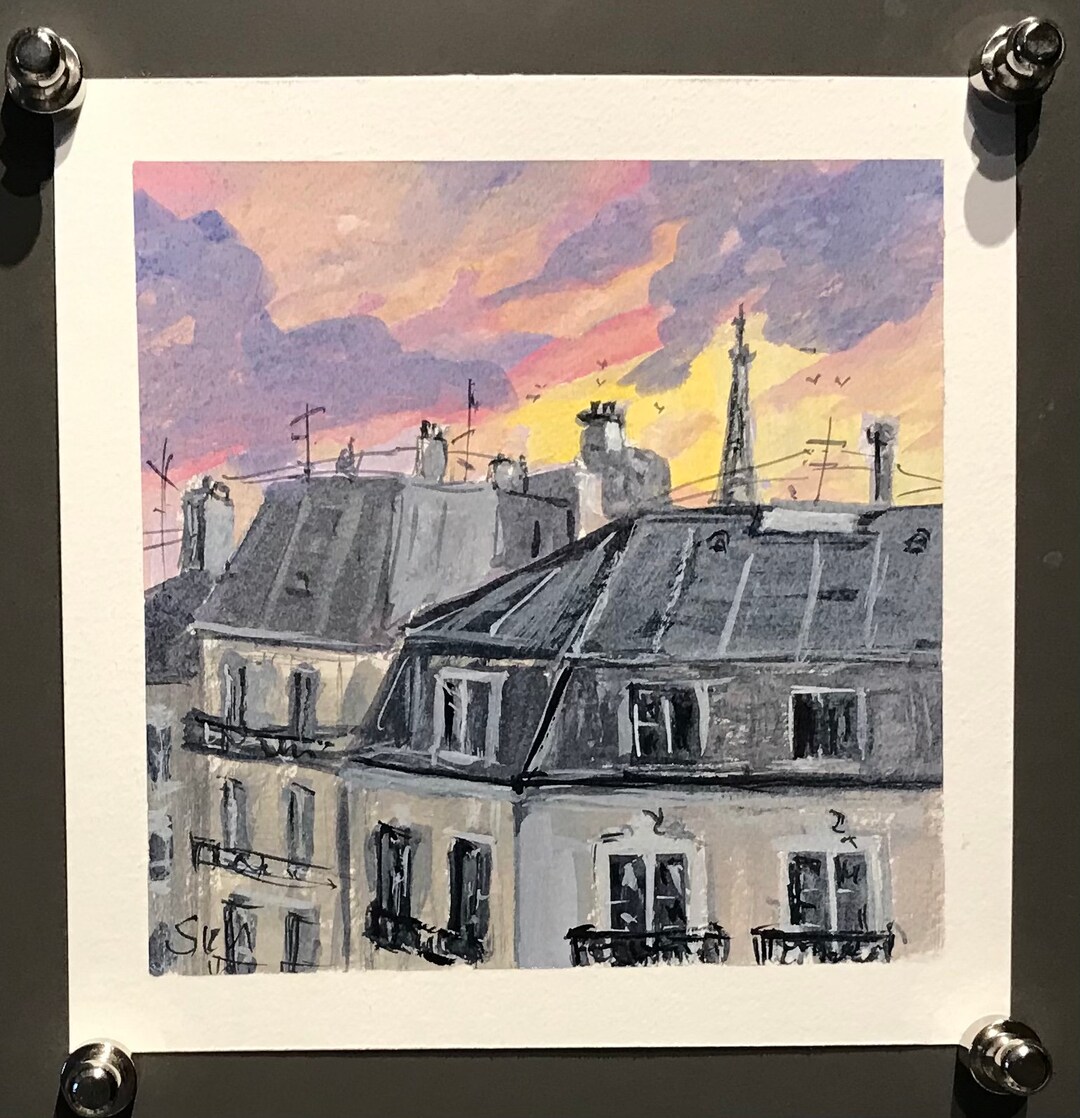 Paris Roofs paris Rooftops Painting original Gouache Etsy