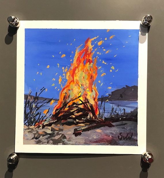 キャンプファイヤーの絵画、焚き火の絵画、abBeach のキャンプ