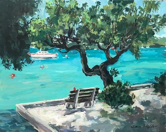 Bermuda harbour Bermuda park original painting on panel,8 x 10’’