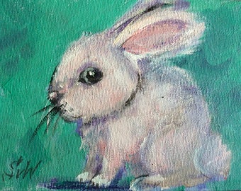 Bunny Painting Rabbit Painting Children's Art  Bunny Art Kids art original art 5 x 7"