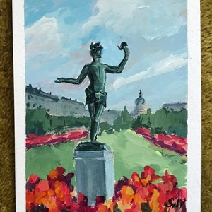Paris Jardin Luxembourg,Paris  Painting ,Original Gouache  painting ,6 x 8’’