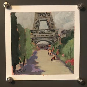 Paris View Painting,Paris painting,Eiffel Tower  Painting ,Original Gouache  painting ,6 x 6”