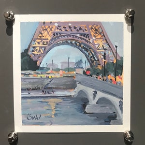 Paris View Painting,Paris painting,Eiffel Tower  Painting ,Original Gouache  painting ,6 x 6”