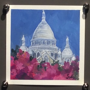 Paris Montmartre  ,Paris  Painting ,Original Gouache  painting 6 x 6”