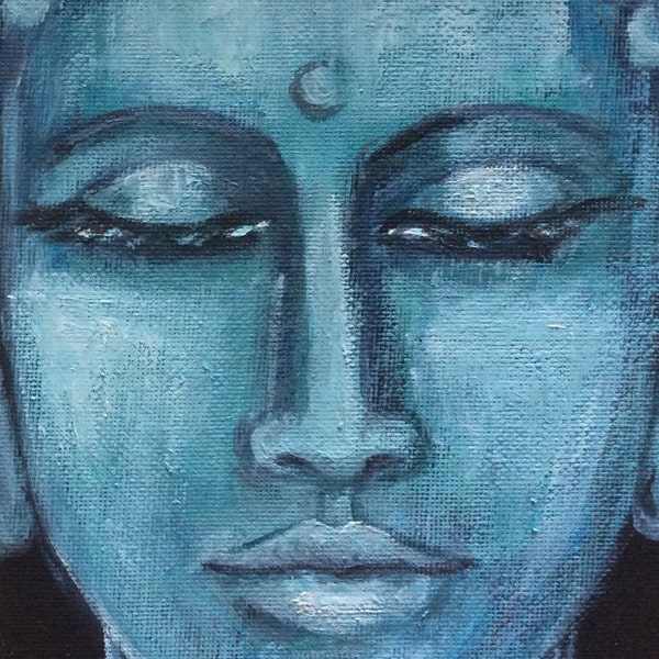 Turquoise Buddha  painting original art 7 x 5"