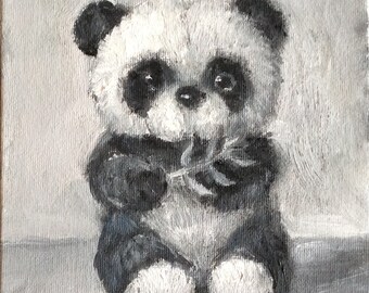 Panda-Bär Original Gemälde Kinder Kunst Panda Kunst Tiere Kinder original Kunst 6 x 8"