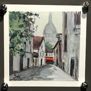 Paris Montmartre   ,Paris  Painting ,Original Gouache  painting ,6 x 6”