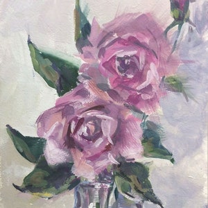 Roses pintura Shabby chic rosas pintura flores bodegones originales pintura floral 7 x 5"