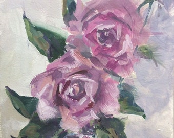 Roses Painting Shabby chic Roses painting flowers still life original floral painting 7 x 5"