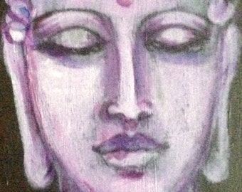 Buddha purple painting original art 7 x 5"