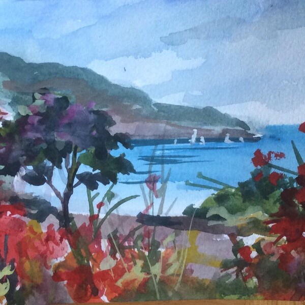 Paysage de Madère Funchal Portugal Paysage peinture originale 5 x 7"