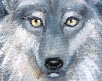 Animaux de la forêt animal Totem du Loup peinture à l’huile de peinture d’art originale 7 x 5"
