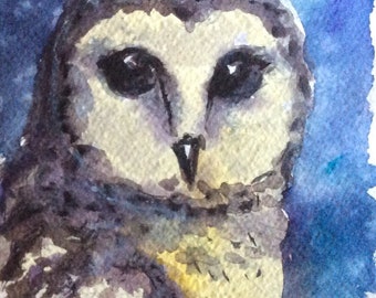 Owl painting original watercolour  bird painting  original art 5 x 7